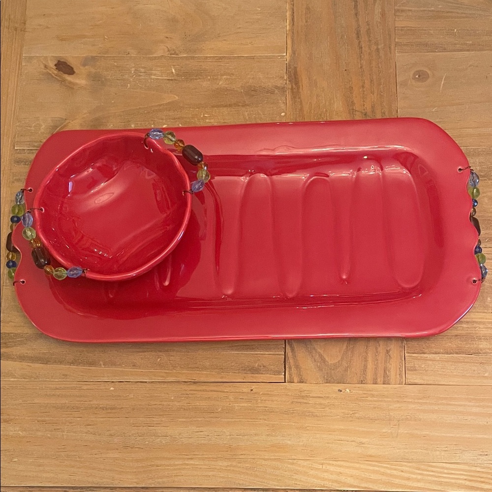 GANZ Bella Casa Red Platter and Serving Bowl. NEW